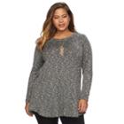 Plus Size Ab Studio Marled Crewneck Necklace Sweater, Women's, Size: 3xl, Grey