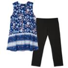 Girls 7-16 & Plus Size Iz Amy Byer Printed Tunic & Solid Leggings Set With Necklace, Size: M Plus, Navy Border
