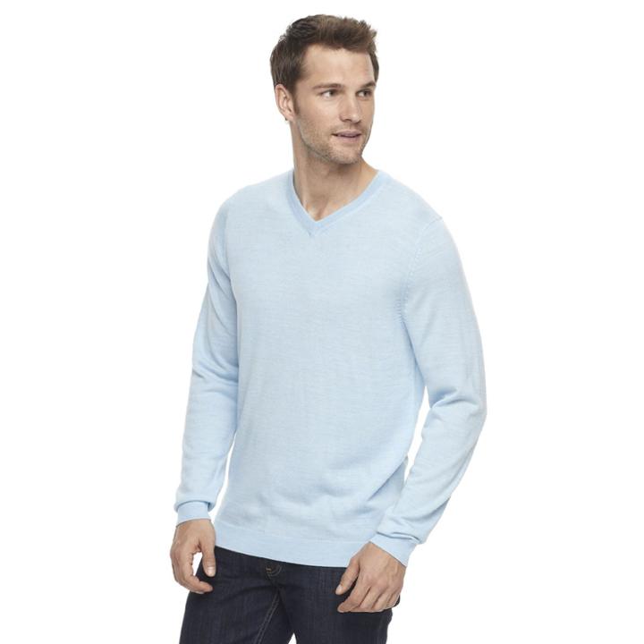 Men's Apt. 9&reg; Modern-fit 12gg Merino V-neck Sweater, Size: Medium, Light Blue