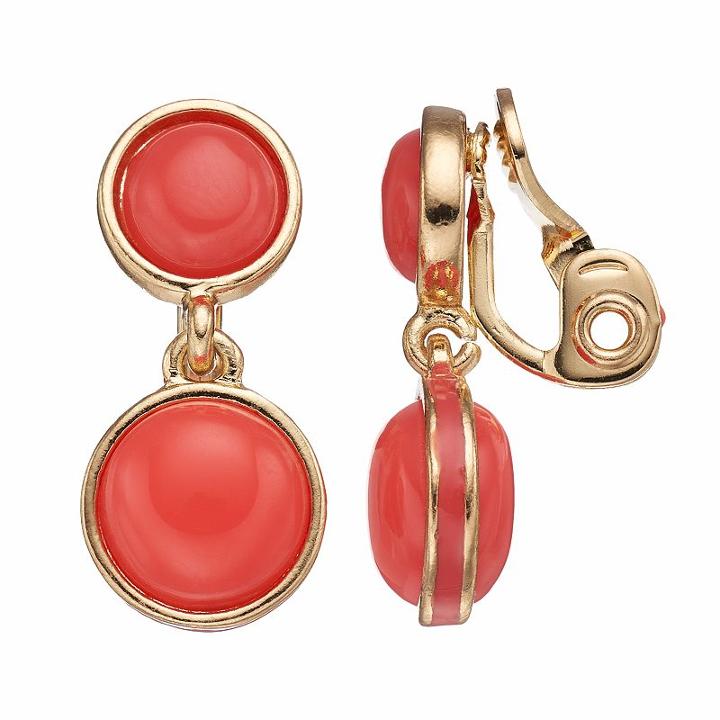 Napier Circle Double Drop Clip On Earrings, Women's, Orange
