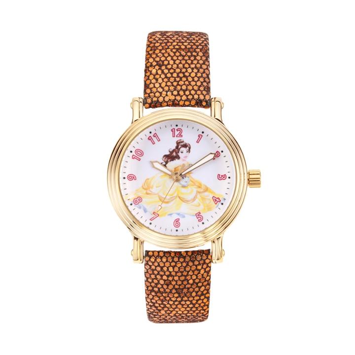 Disney's Beauty And The Beast Princess Belle Women's Sequin Leather Watch, Size: Medium, Yellow
