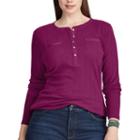 Plus Size Chaps Long Sleeve Henley Top, Women's, Size: 2xl, Red