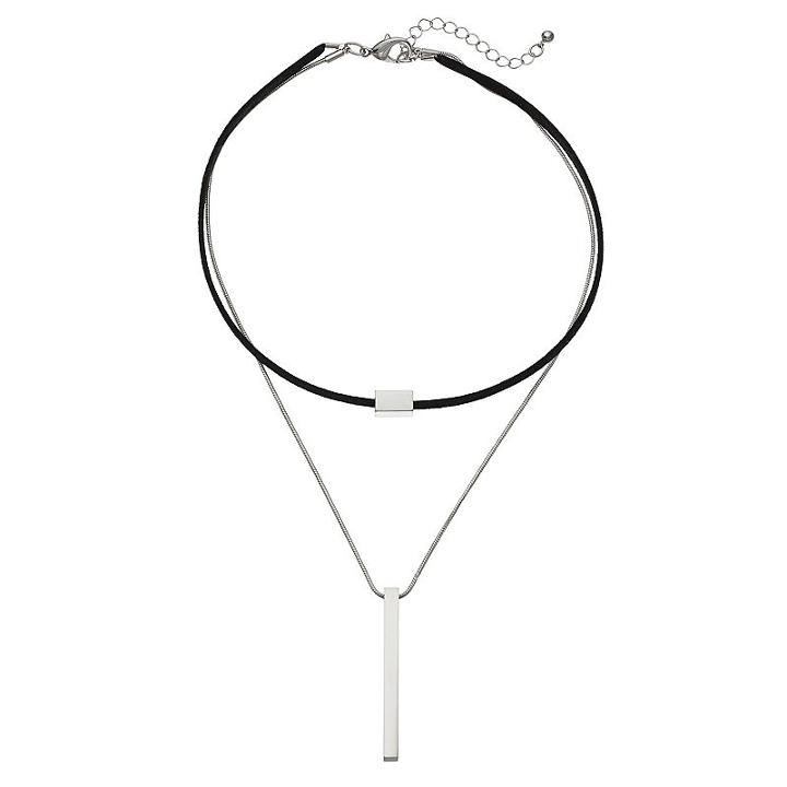 Stick Pendant Layered Choker Necklace, Women's, Black
