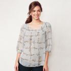 Petite Lc Lauren Conrad Printed Chiffon Peasant Top, Women's, Size: Xs Petite, Light Blue