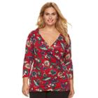 Dana Buchman, Plus Size Faux-wrap Top, Women's, Size: 3xl, Med Red