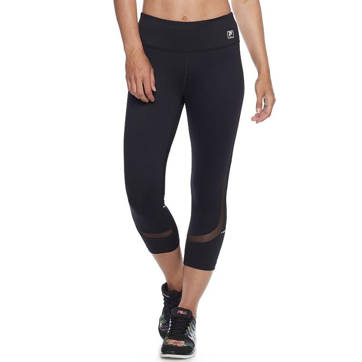 Women's Fila Sport&reg; Solid Mesh Inset Capri Leggings, Size: Xs, Black