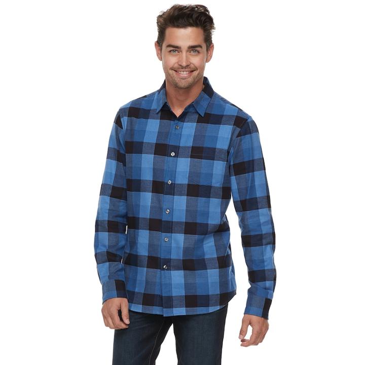 Men's Apt. 9&reg; Brushed Flannel Button-down Shirt, Size: Xxl, Med Blue