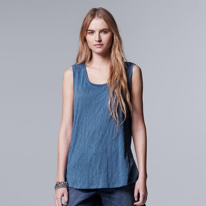 Women's Simply Vera Vera Wang Floral Jacquard Tank, Size: Large, Blue (navy)
