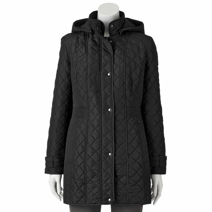 Women's Weathercast Hooded Quilted Jacket, Size: Small, Black