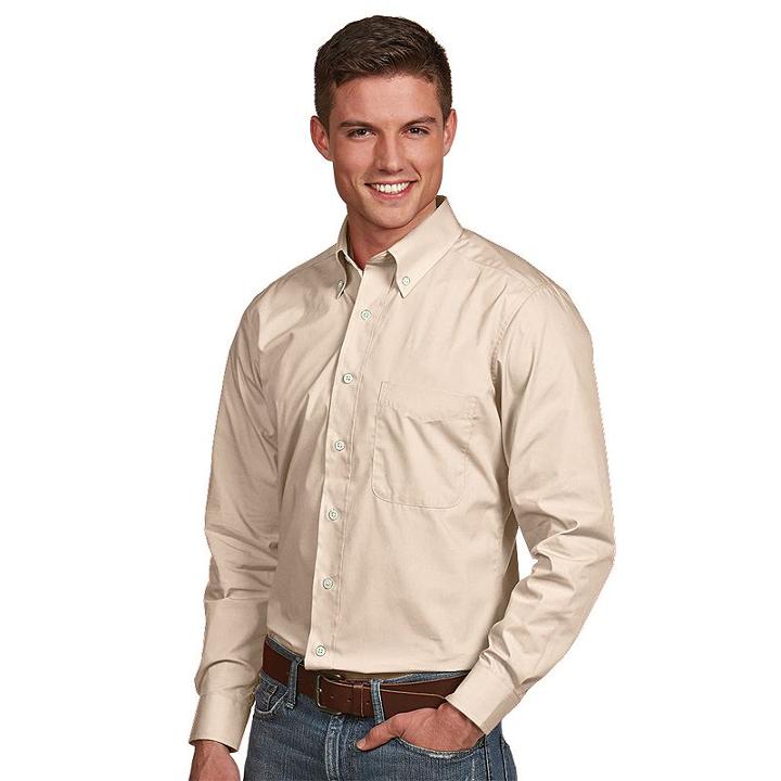 Men's Antigua Dynasty Modern-fit Solid Button-down Shirt, Size: Large, Natural