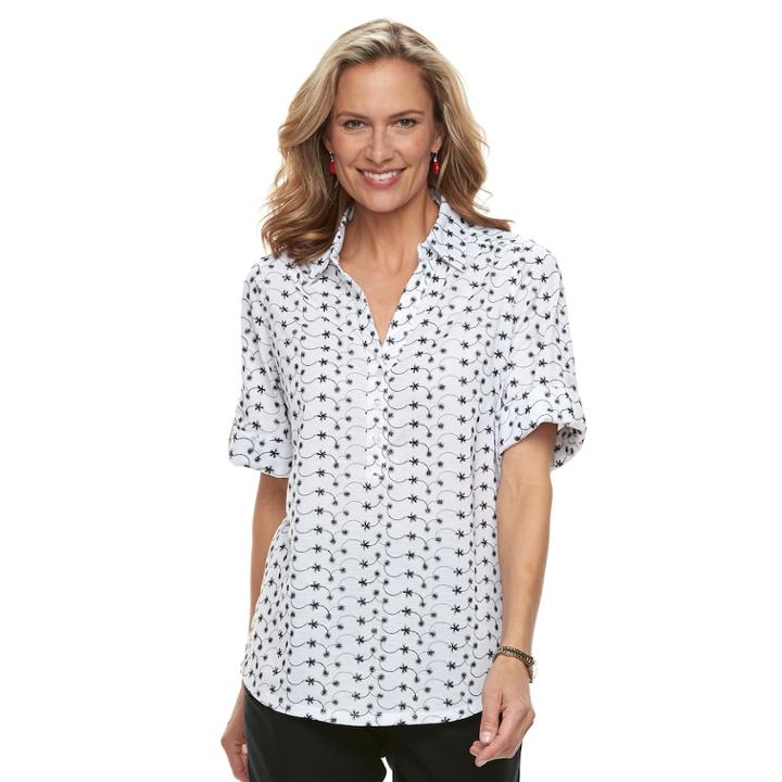 Women's Cathy Daniels Print Roll-tab Shirt, Size: Small, Black