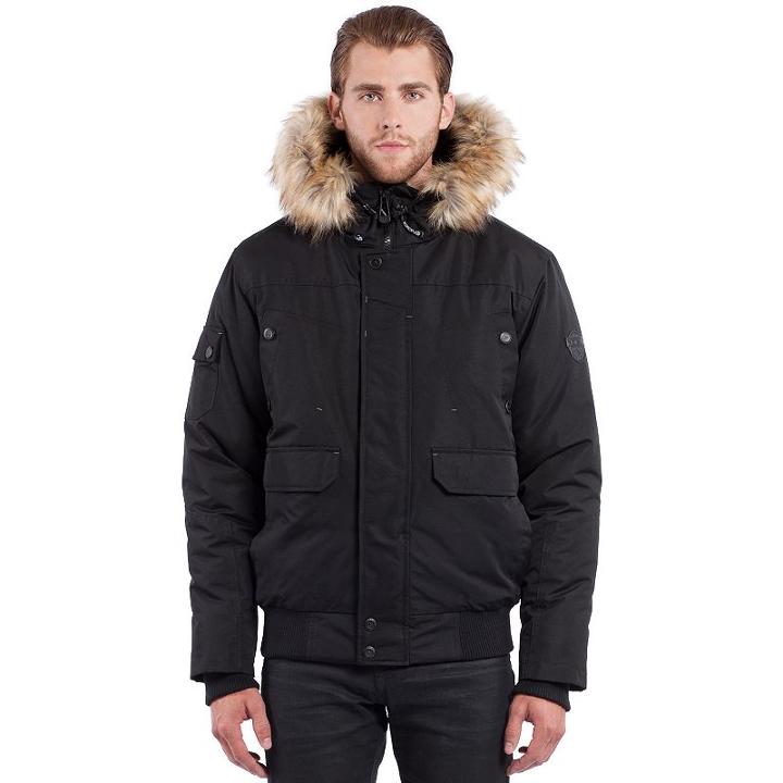 Men's Noize Faux-fur Hooded Bomber Jacket, Size: Xl, Black