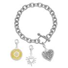 Love This Life Silver Plated You Are My Sunshine Heart Charm & Bracelet Set, Women's, Grey