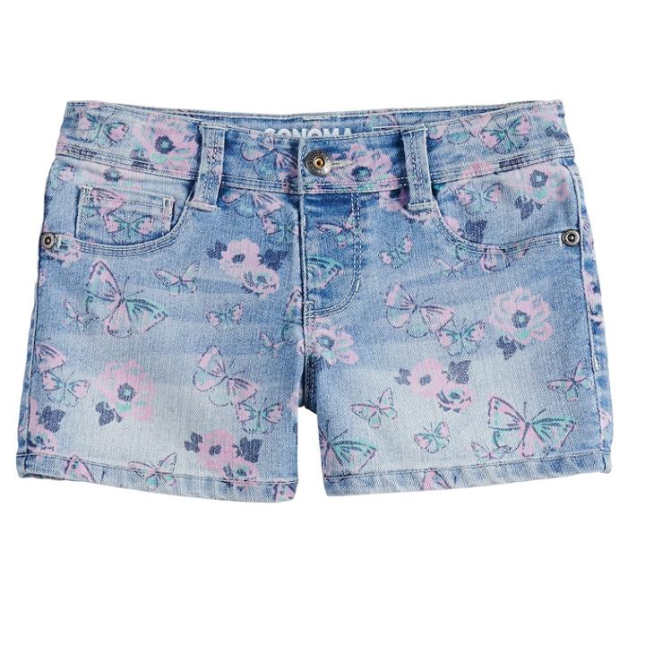Girls 4-12 Sonoma Goods For Life&reg; Floral Denim Shortie Shorts, Size: 7, Blue