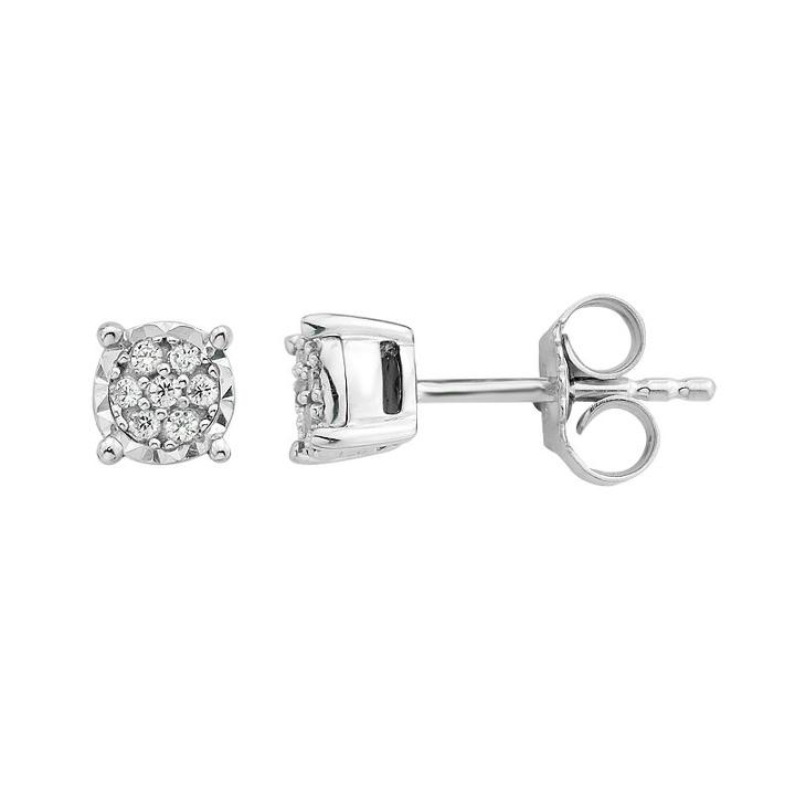 Sterling Silver 1/10 Carat T.w. Diamond Cluster Stud Earrings, Women's, White