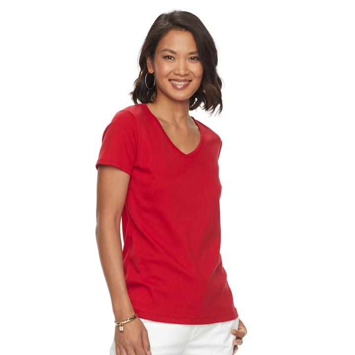 Women's Croft & Barrow&reg; Essential V-neck Tee, Size: Xs, Med Red