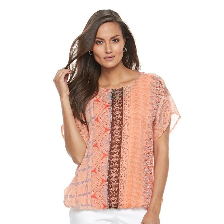 Women's Dana Buchman Geometric Bubble-hem Top, Size: Medium, Lt Orange