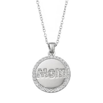 Qnotes Cubic Zirconia Sterling Silver Mom Disc Pendant Necklace, Women's, Size: 18, White
