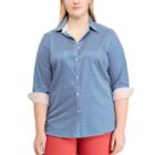 Plus Size Chaps Star Button Front Top, Women's, Size: 2xl, Blue