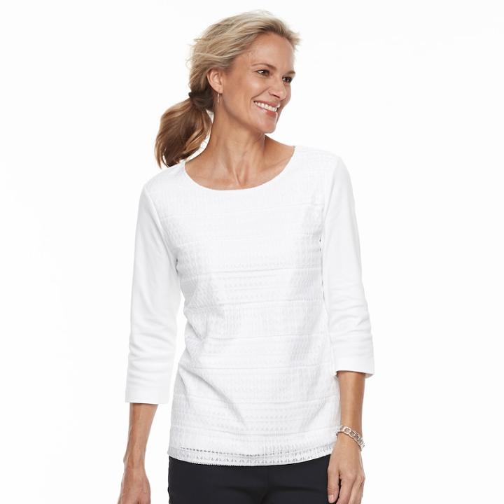 Women's Croft & Barrow&reg; Lace-front Scoopneck Tee, Size: Large, White