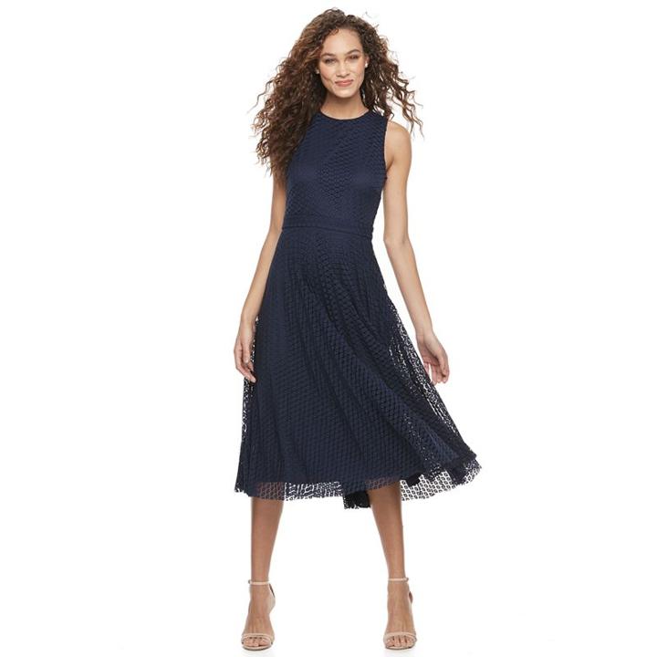 Women's Chaya Lace Pleated Midi Dress, Size: 12, Blue (navy)