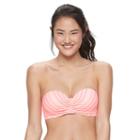 Mix And Match Bust Enhancer Striped Push-up Bandeau Bikini Top, Size: Xs, Dark Pink