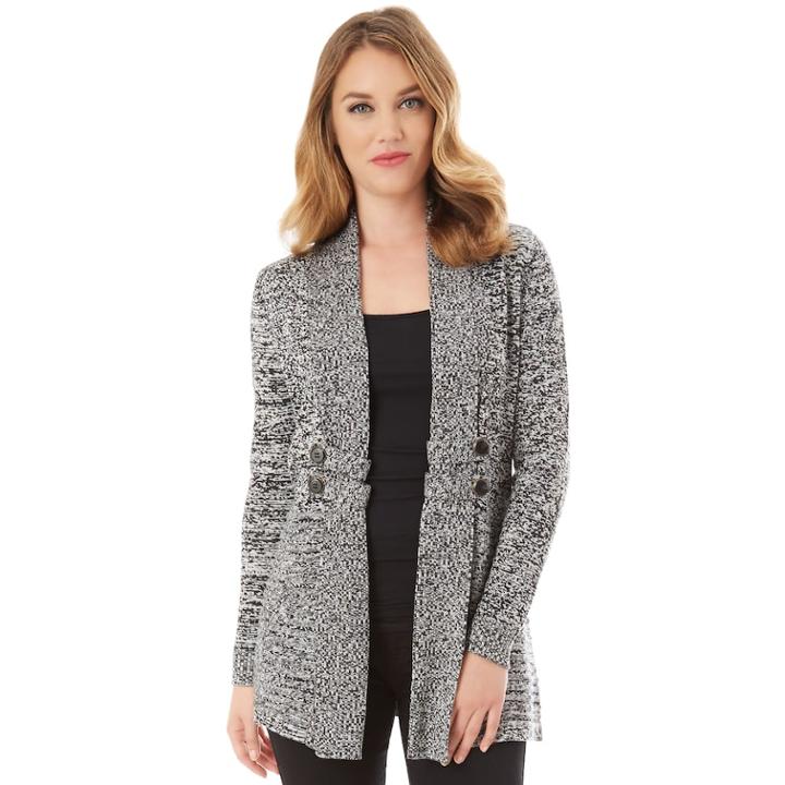 Women's Apt. 9&reg; Button-tab Cardigan, Size: Large, Black White