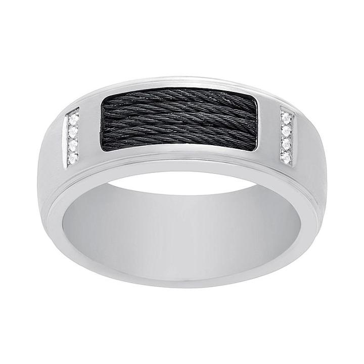 1913 Men's Stainless Steel Cubic Zirconia & Wire Ring, Size: 9, Silver