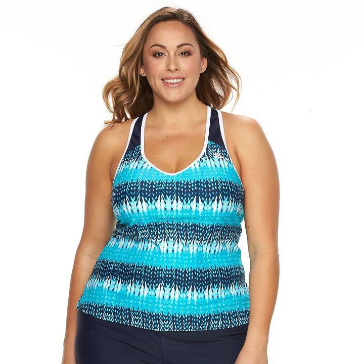 Plus Size Zeroxposur Mesh Racerback Tankini Top, Women's, Size: 16 W, Med Blue