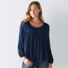 Petite Sonoma Goods For Life&trade; Smocked-front Peasant Top, Women's, Size: Xs Petite, Dark Blue