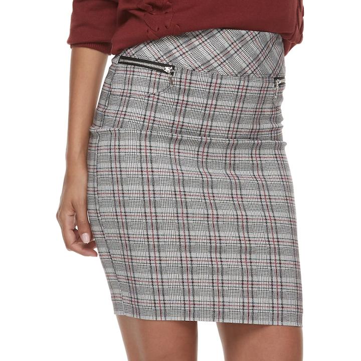 Juniors' Joe B Plaid Millennium Pencil Skirt, Teens, Size: Large, Med Red