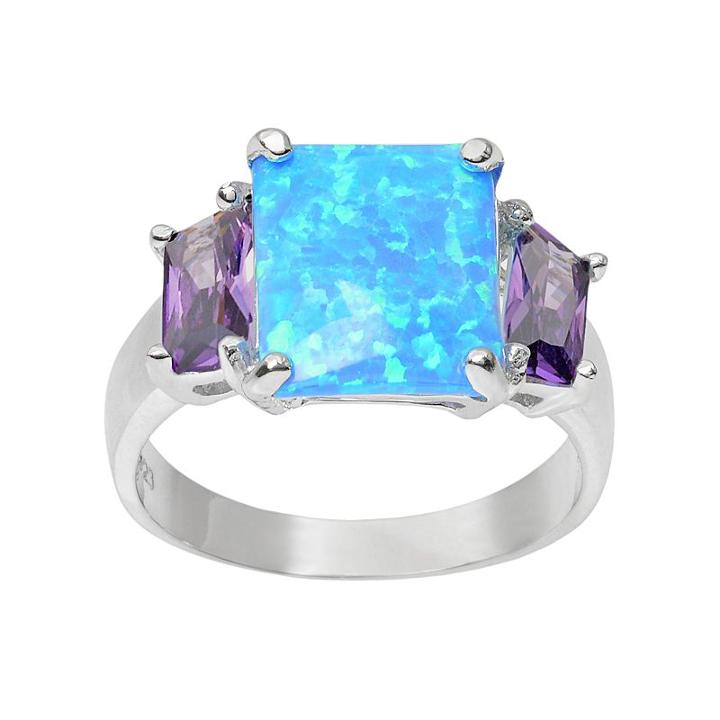 Journee Collection Simulated Opal And Cubic Zirconia Sterling Silver 3-stone Ring, Women's, Size: 7, Multicolor
