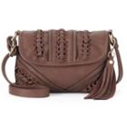 Kiss Me Couture Tassel & Whipstitch Flap Crossbody Bag, Women's, Brown