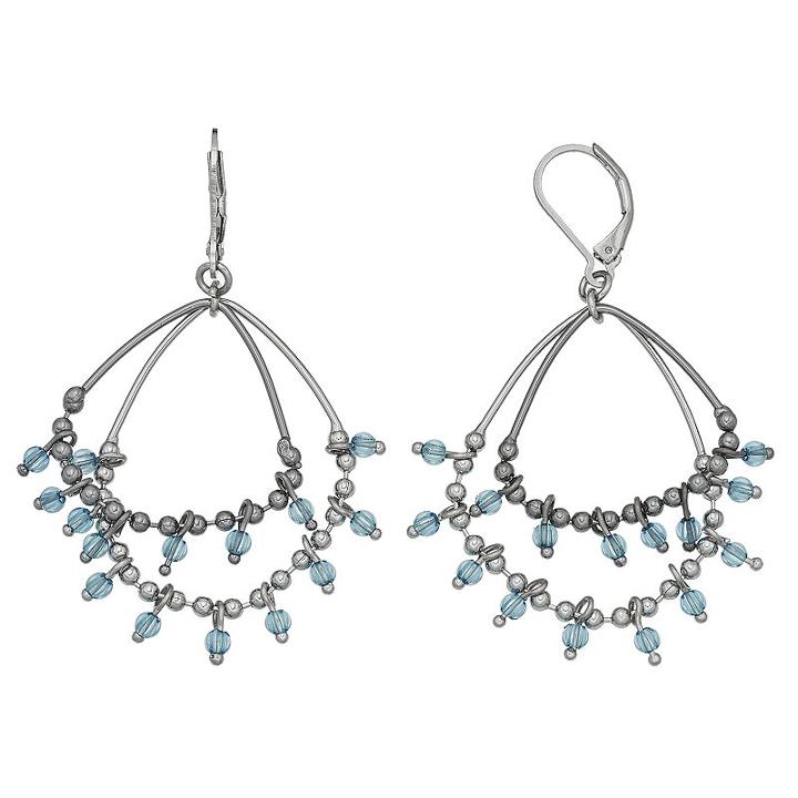 Simply Vera Vera Wang Nickel Free Two Tone Blue Beaded Double Hoop Earrings, Women's