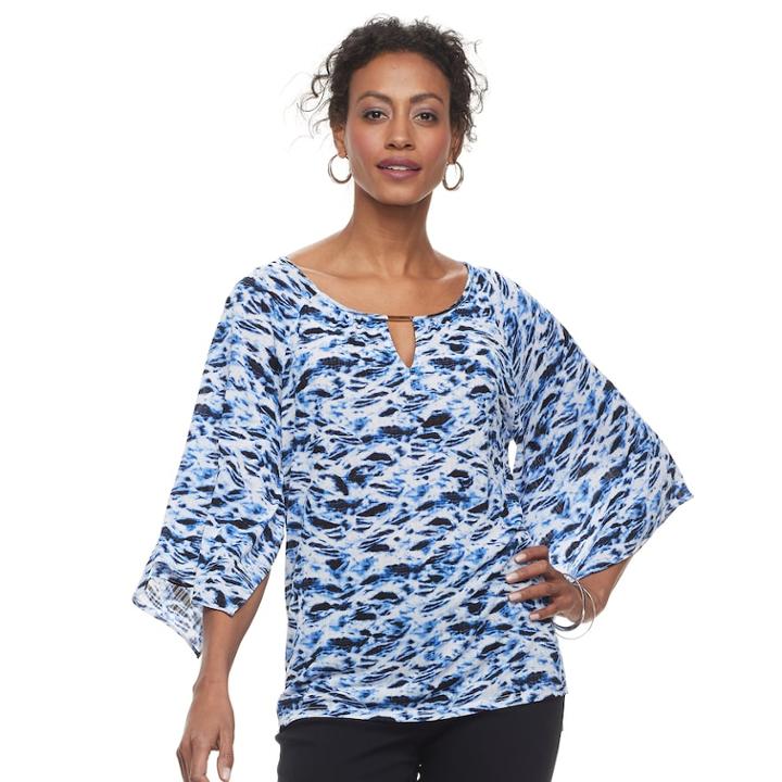 Women's Dana Buchman Print Kimono-sleeve Top, Size: Large, Brt Blue