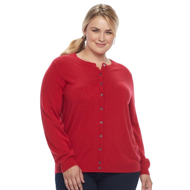 Plus Size Croft & Barrow&reg; Essential Button-front Jersey Cardigan, Women's, Size: 2xl, Med Red