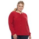Plus Size Croft & Barrow&reg; Essential Button-front Jersey Cardigan, Women's, Size: 2xl, Med Red