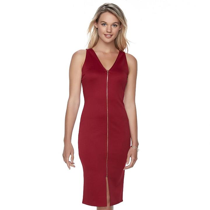 Juniors' Almost Famous Lace & Zip Front Bodycon Dress, Girl's, Size: Medium, Med Purple