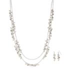 Long Shaky Bead Double Strand Necklace & Linear Earring Set, Women's, White Oth