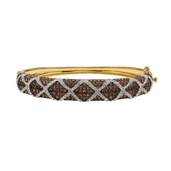 Champagne Brilliance 14k Gold Over Silver Hinged Crystal Bangle Bracelet, Women's, Size: 7.5, Brown
