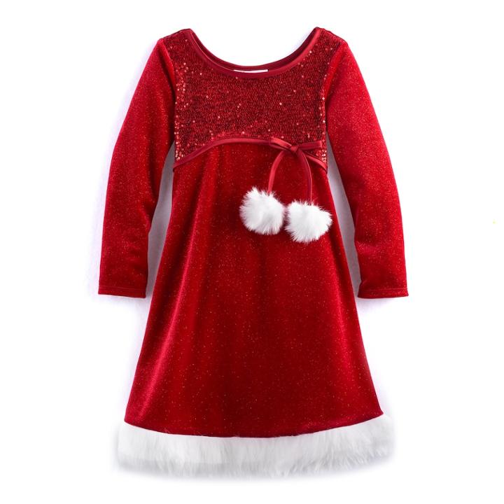 Girls 4-6x Jessica Ann Long Sleeve Velvet Dress, Size: 6x, Red