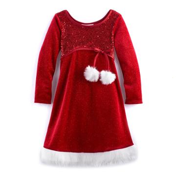 Girls 4-6x Jessica Ann Long Sleeve Velvet Dress, Size: 6x, Red