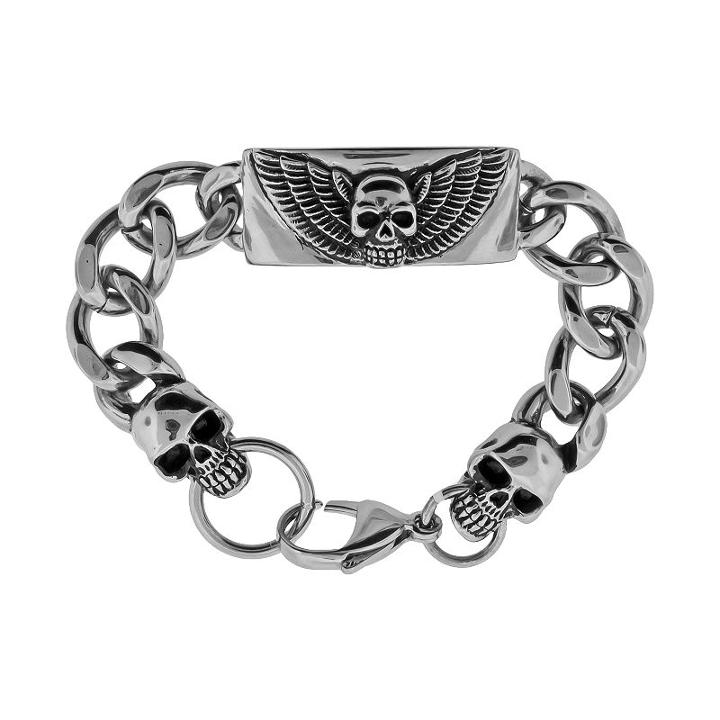 Lynx Stainless Steel And Black Ion Winged Skull Bracelet - Men, Size: 8, Grey