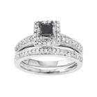 10k White Gold 1/2 Carat T.w. Black & White Diamond Engagement Ring Set, Women's, Size: 7