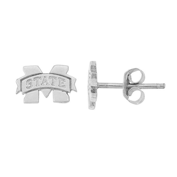 Dayna U Sterling Silver Mississippi State Bulldogs Logo Stud Earrings, Women's, Grey