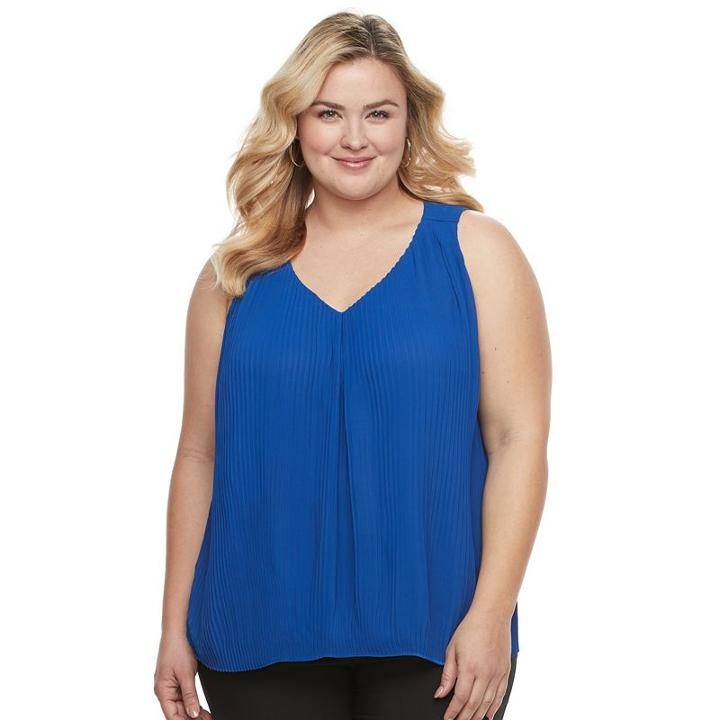 Plus Size Dana Buchman Accordion-pleat Tank, Women's, Size: 3xl, Blue