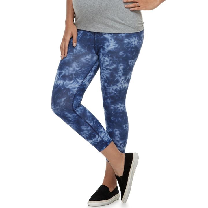 Maternity A:glow Full Belly Panel Capri Leggings, Women's, Size: M-mat, Dark Blue
