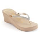 Candie's&reg; Women's Rhinestone Thong Wedge Flip-flops, Size: Xl, Lt Beige
