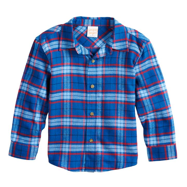 Baby Boy Jumping Beans&reg; Plaid Flannel Button Down Shirt, Size: 24 Months, Dark Blue
