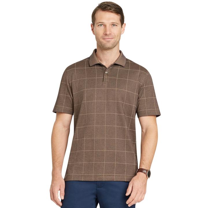 Men's Van Heusen Flex Classic-fit Windowpane Polo, Size: Large, Med Brown